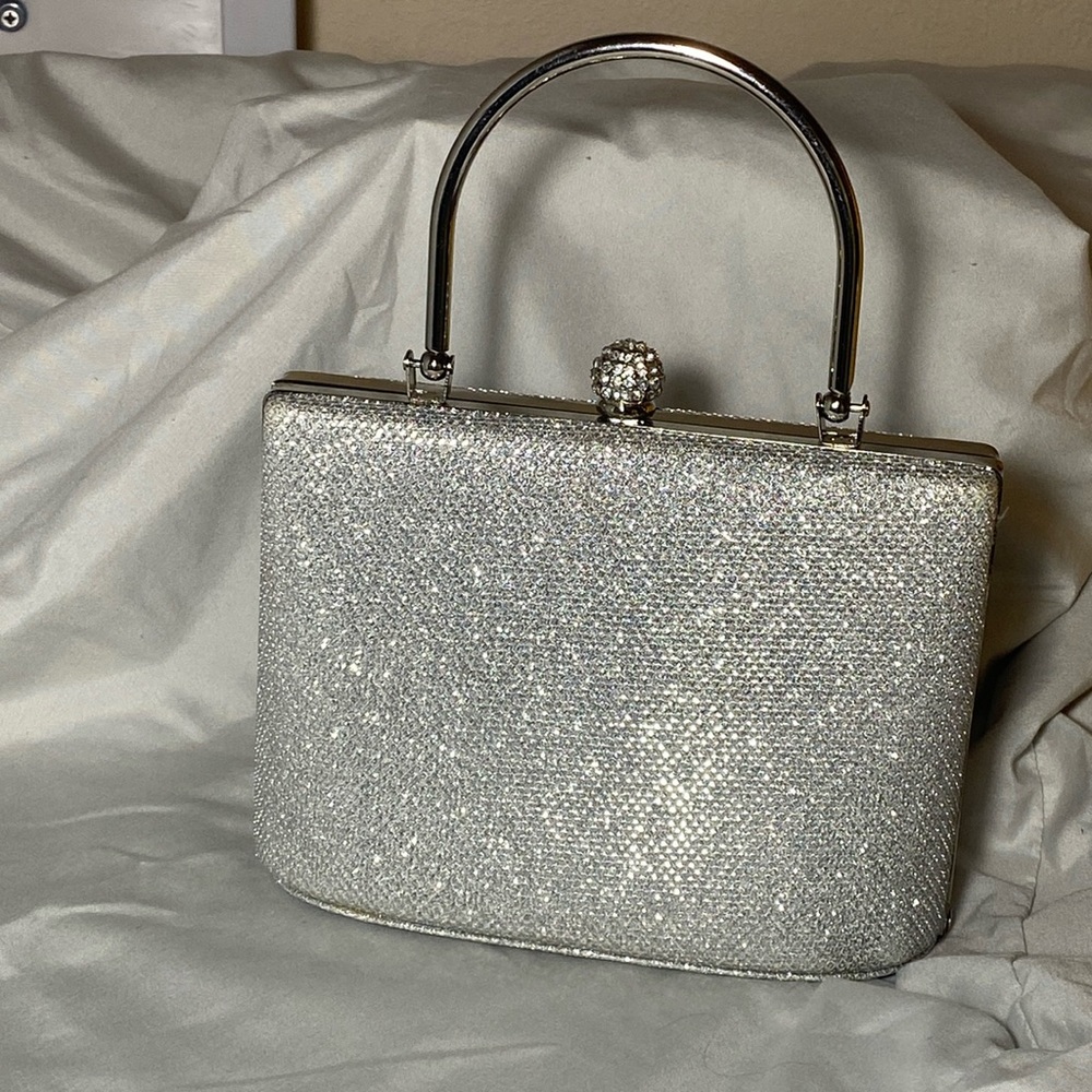 Elegant Silver Crystal Mini Handbag